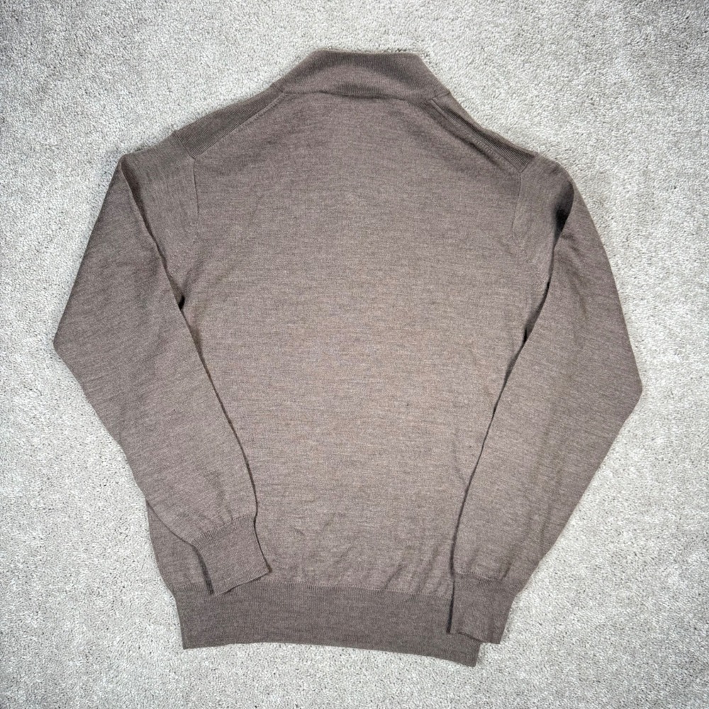 Peter Millar Crown Soft Mens M Brown Merino Silk 1/4 Zip Pullover Sweater READ - Picture 8 of 11